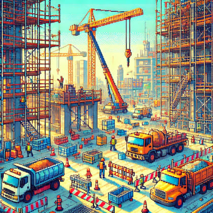 chantier de construction en pixel art