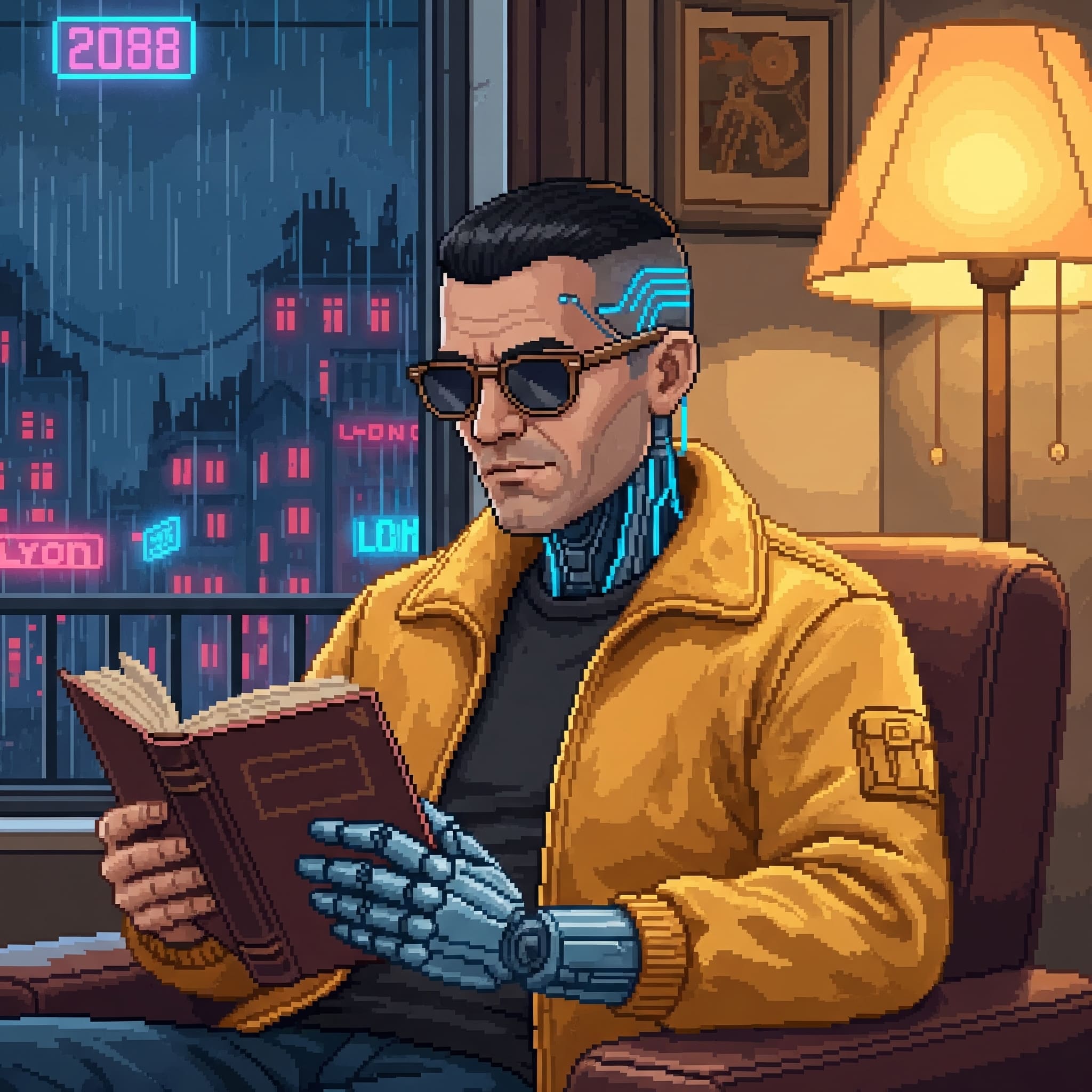 Tropeaks man en cyborg lit un livre