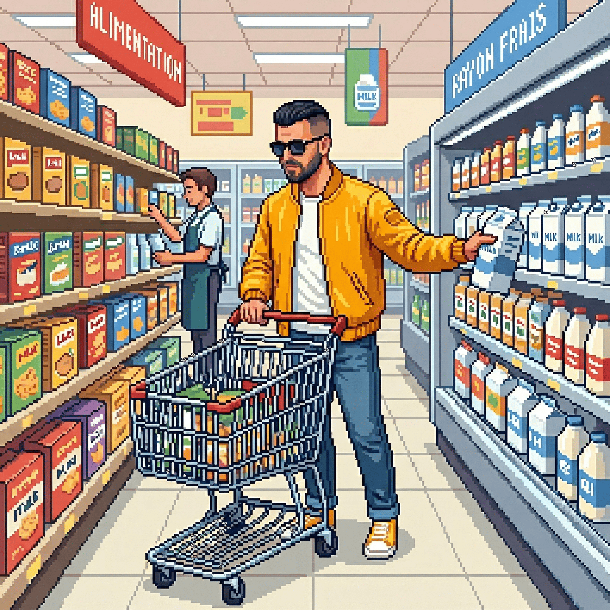 Tropeaks man fait des courses ecommerce digital market en pixel art