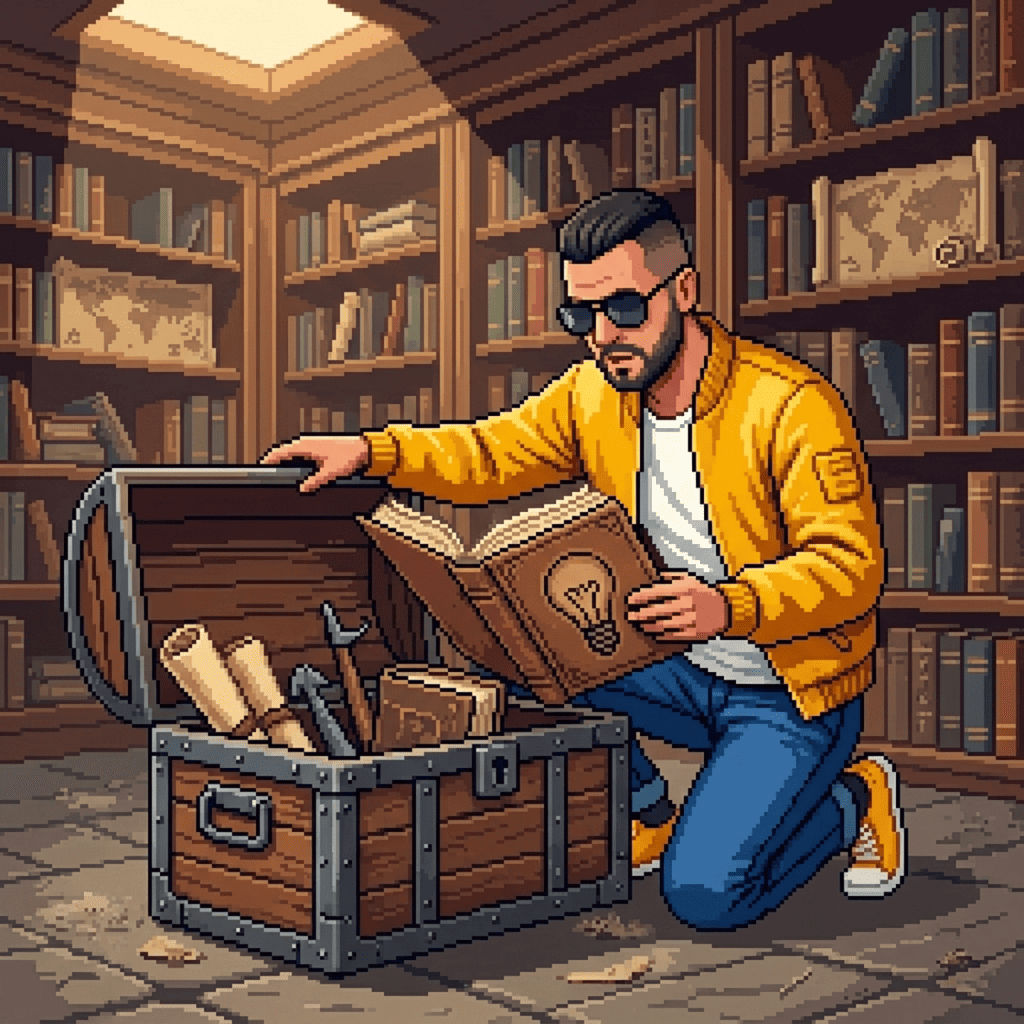 Tropeaks ouvre un coffre level up pixel art