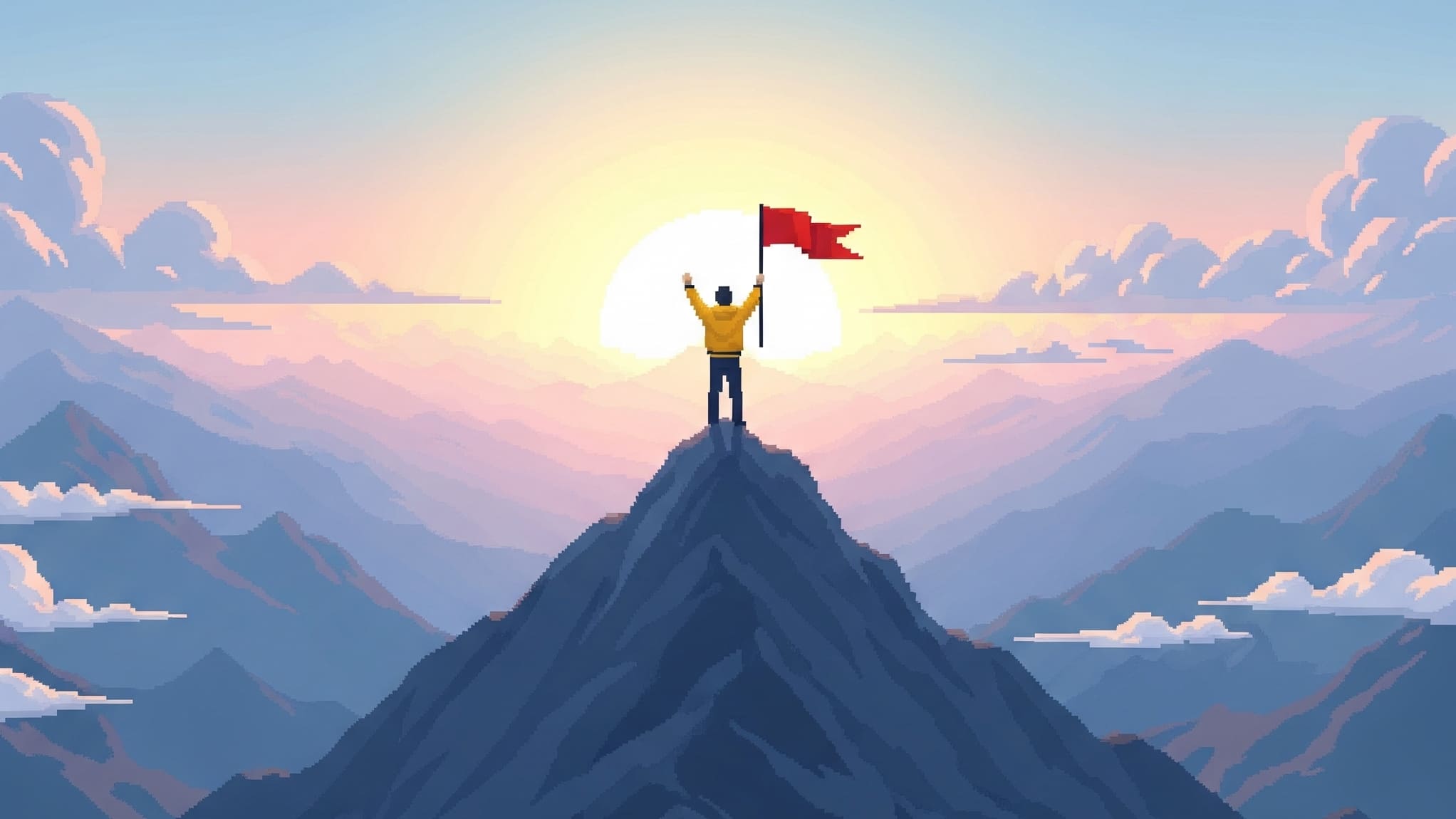 Tropeaks man victorieux en haut d'une montagne