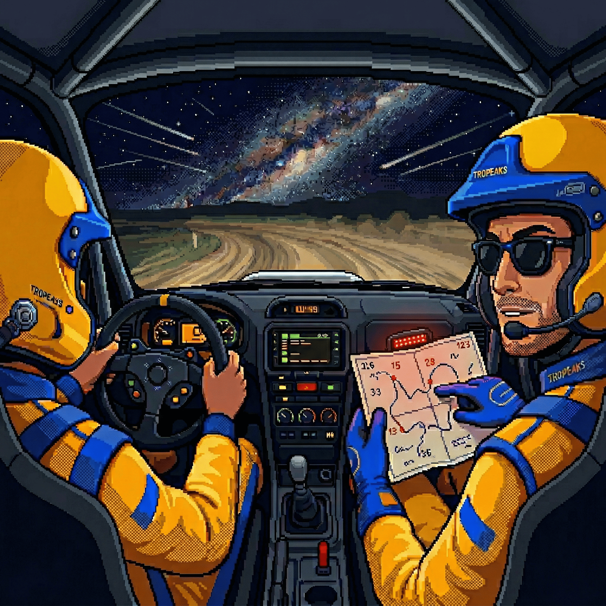 Tropeaks man qui conduisent une voiture de rallye et stratégie digitale